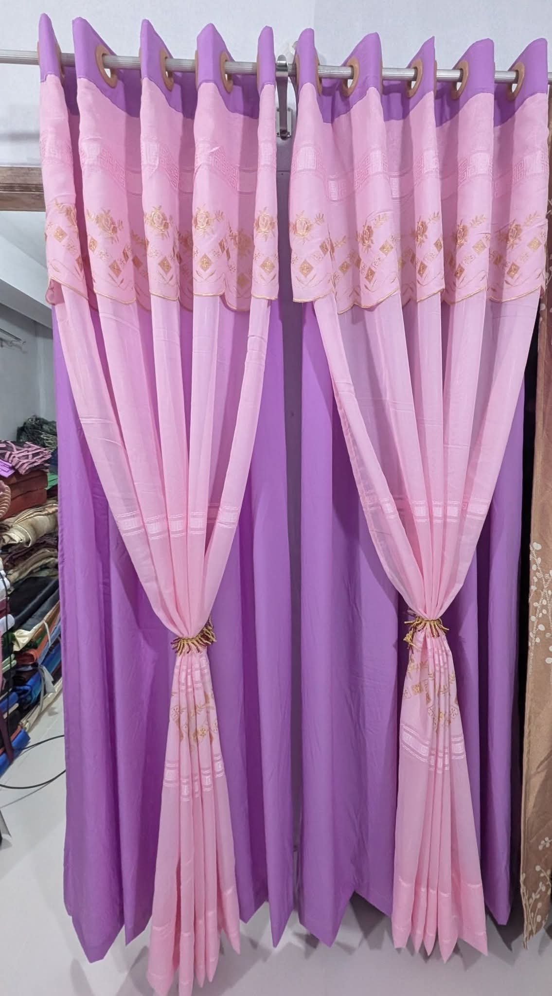 China double layer curtain 5 kuchi.Purple and light pink